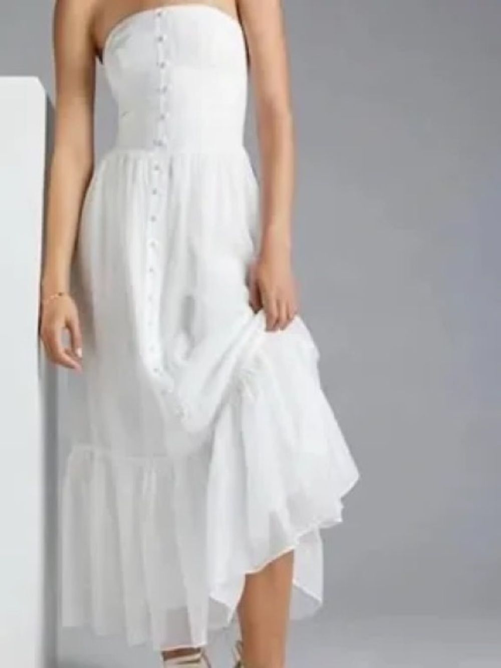 Mare Mare Anthropologie Strapless White Button-Front Midi Dress S